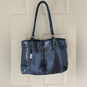 WD by Whiting & Davis Blue Metallic Sequence Shoulder Bag NWOT